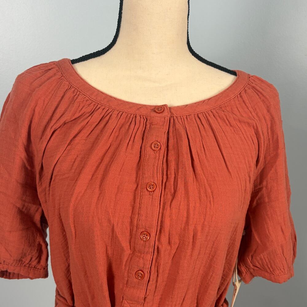 a.n.a Terracotta Gauze Midi Dress NWT Small Boho Puff Sleeve Pockets sz S - Picture 2 of 10